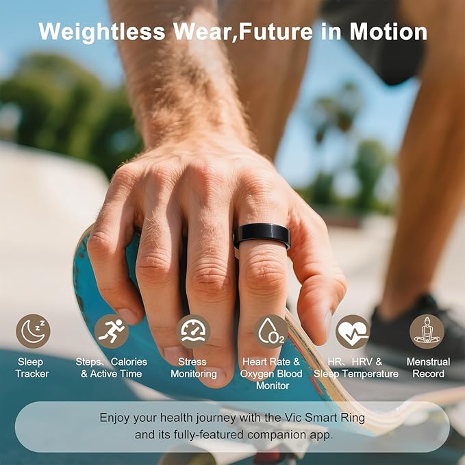 Titanium Smart Ring, Sleep & Activity Tracking Ring with Heart Rate, HRV, Stress Insights, 7-Day Battery Life, No Subscription, IP68 Waterproof, iOS & Android Compatible (Black, 7) - Image 4