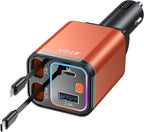 4 in 1 Retractable Car Charger,69W Cigarette Lighter Charger,USB C Fast Car Charger for iPhone 17 Pro Max 16 15 14 13 12 11 (for Apple+Type C &RGB Breathing Light [Orange]) by BYDA
