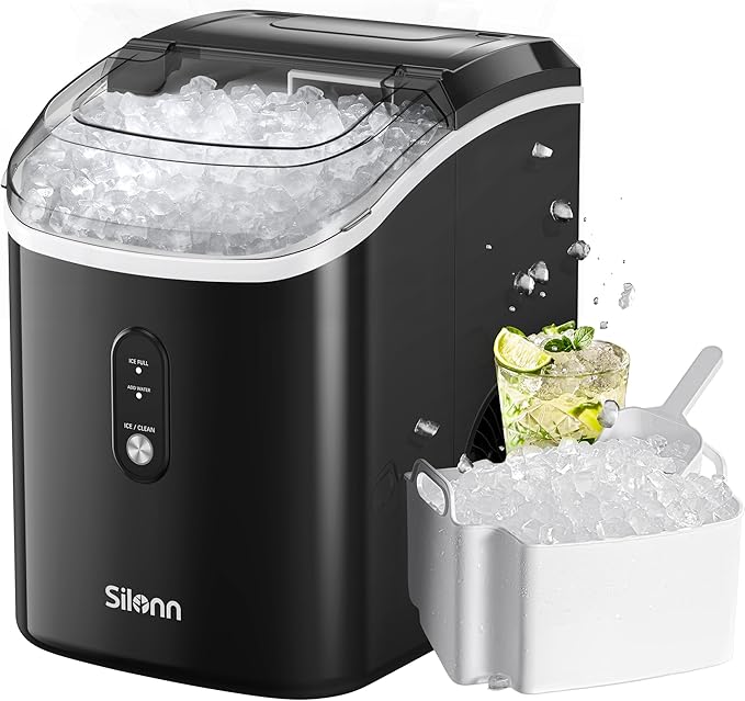 Silonn Nugget Ice Maker Countertop - 33lbs/24H, Pebble Ice Maker Machine with Self-Cleaning Function, Portable Ice Makers for Home Kitchen Office by Silonn