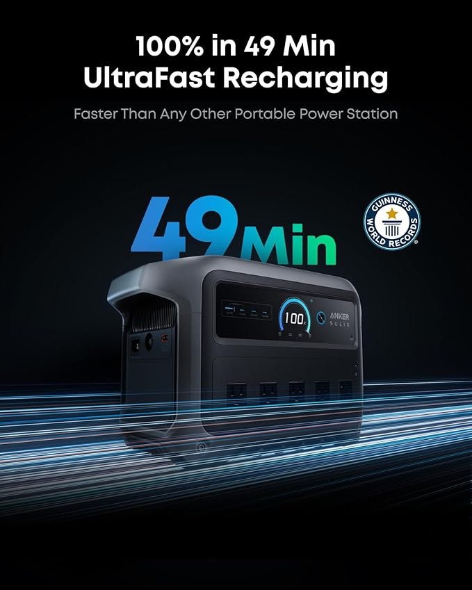 Anker SOLIX C1000 Gen 2 Portable Power Station with 100W Solar Panel, 2,000W (Peak 3,000W) Solar Generator, Full Charge in 49 Min, 1,024Wh LiFePO4 Battery for Home Backup, Power Outages, and Camping - Image 2