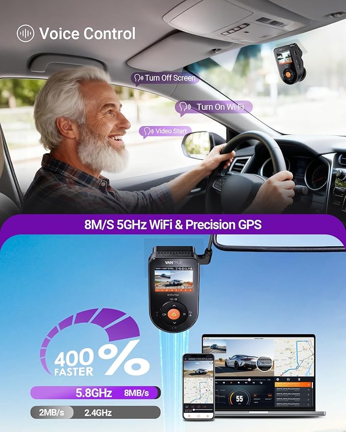 Vantrue S1 Pro Max AI Dash Cam, ADAS, 4K Dash Camera with Parking Mode, Voice/APP Control, 5GHz WiFi, STARVIS 2, HDR, PlatePix, Night Vision, GPS, Dashcam Support 1TB - Image 4