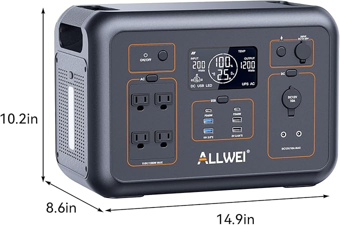 ALLWEI LiFePO4 Portable Power Station 1200W, 1008Wh Solar Generator with UPS Mode, 1.5Hrs Fast Charge, 4 AC Outlet(Surge 2400W), Power Battery Generator for CPAP Camping Outdoor Emergency - Image 9