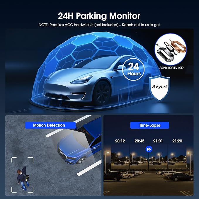Avylet 4K/2.5K+1080P Dash Cam Front and Rear, 5G WiFi APP Dash Camera for Cars with 64GB Card, ADAS Lane Assist, 2.7”IPS Screen, Parking Mode, External GPS Module, Night Vision, G-Sensor - Image 6