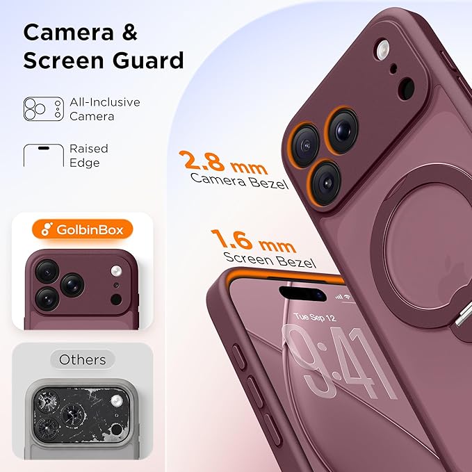 GolbinBox 360° Spin Magnetic Stand for iPhone 17 Pro Max Case, [Compatible with MagSafe] [Full Camera Protection] [16FT Military Drop Protection], Silm Translucent Matte Phone Case, Wine Red - Image 7