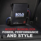 BOSS Audio Systems R1100MK Monoblock Car Amplifier and 8 Gauge Wiring Kit - 1100 High Output, High Low Level Inputs, Low Pass Crossover - Image 2