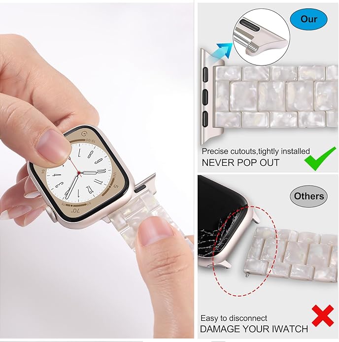 Dhwazz Band for Apple Watch Series 11 10 42mm 46mm, Women Resin Bands Stainless Steel Buckle Strap for iWatch Ultra SE 3 2 1 Series 9 8 7 6 5 4 41mm 40mm 38mm 49mm 45mm 44mm 42mm - Image 6