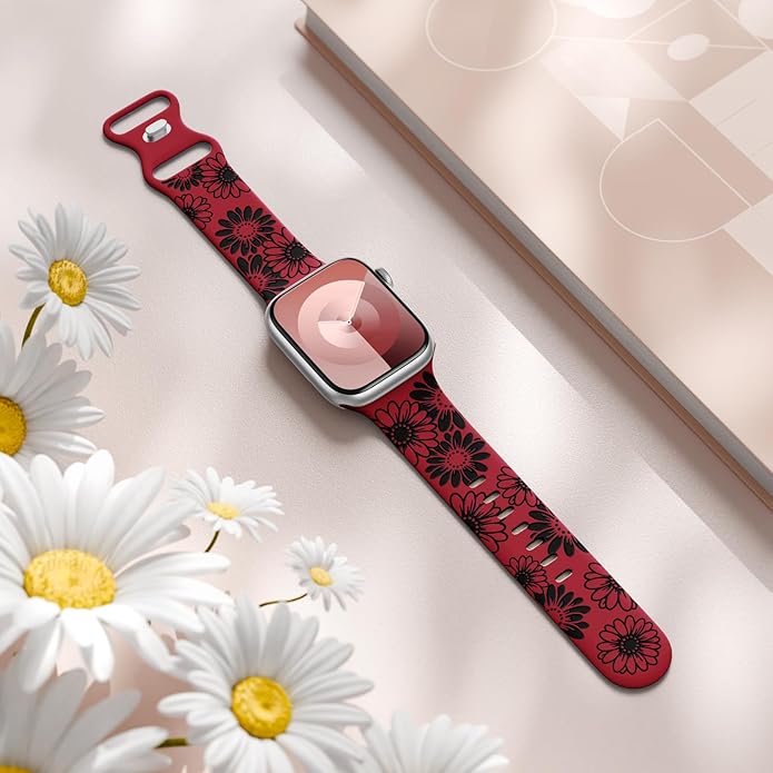 DaQin Floral Engraved Band Compatible with Apple Watch Bands for Women 40mm 41mm 42mm 44mm 45mm 46mm 38mm, Cute Two-Tone Flower Soft Silicone Sport Strap for iWatch Series 11 10 9 8 7 6 5 4 3 2 1 SE - Image 3