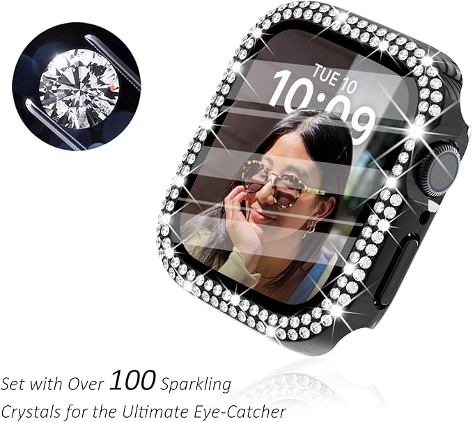 Surace 41mm Case Compatible with Apple Watch Series 9 Series 8 Series 7 Case with Screen Protector, Bling Diamond Overall Protective Case Compatible with Apple Watch Series 7 & 8 & 9 41mm, Black - Image 2