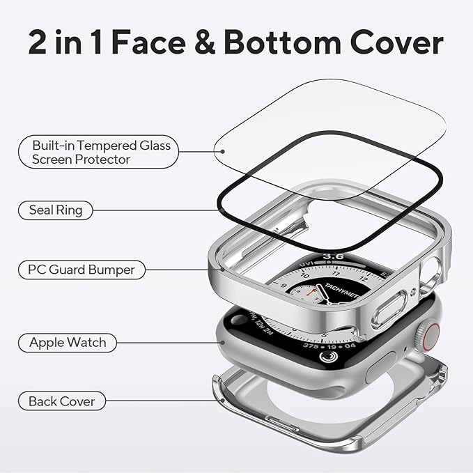 4 Pack Compatible with Apple Watch Waterproof Case 40mm Series 6/5/4/SE with Tempered Glass Screen Protector, 2 in 1 Full Coverage Bumper Protective Cover for iWatch Accessories 40 mm - Image 2