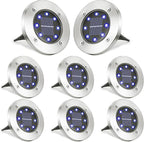 LYHOPE Solar Ground Lights Outdoor, 8 Pack 8 LED Solar Disk Lights Waterproof Garden In-ground Pathway Light Landscape Lighting for Lawn,Yard,Deck,Patio,Walkway (Blue) by LYHOPE
