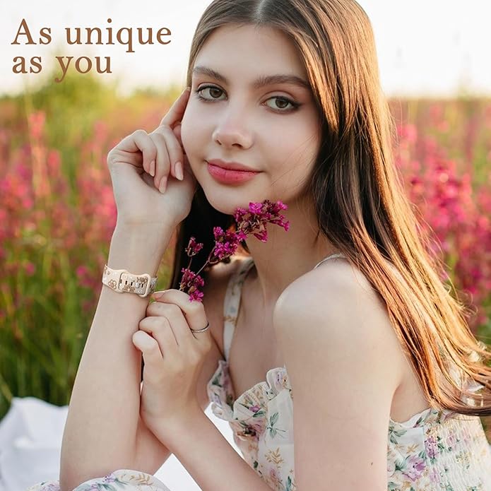 Witzon Floral Band Compatible with Apple Watch Bands For Women 40mm 41mm 38mm 42mm 44mm 45mm 46mm 49mm, Engraved Cute Flower Silicone Dressy Strap for iWatch Series 11 10 9 8 7 6 5 4 3 2 SE Ultra - Image 4