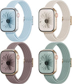 4 Pack Slim Braided Stretchy Compatible with Apple Watch Band 38mm 42mm 40mm 44mm 41mm 45mm 46mm 49mm Women Men, Solo Loop Nylon Thin Strap for iWatch Series 11 10 9 8 7 SE 6 5 4 3 Ultra by DYKEISS