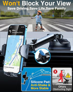 YRU True Military-Grade [360° Rotation Suction] 2026 Ultimate Car Phone Holder Mount 【90+LBS Safest Strongest & Patent Certs】 Dash Windshield Vent for iPhone 17 16 Pro Max Speaker Stands, Gloss Black - Image 5