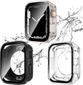 2 Pack 2 in 1 Waterproof Case for Apple Watch Series SE SE 6 5 4 44mm, Straight Edge PC Front & Back Bumper with Tempered Glass Screen Protector 360 Protective Cover for iWatch (44mm, Black/Clear) by Singuizoo