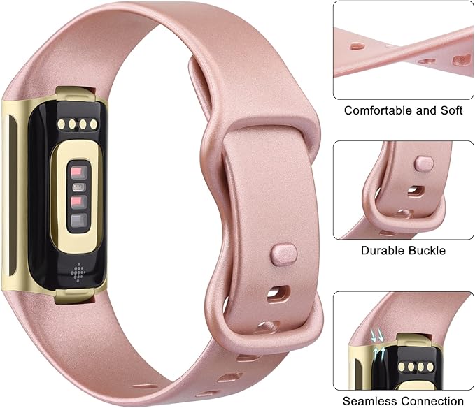AK Sport Band Compatible with Fitbit Charge Bands, Classic Soft Replacement Straps Wristbands for Fitbit Fitness Tracker (Rose Gold, Large) - Image 3