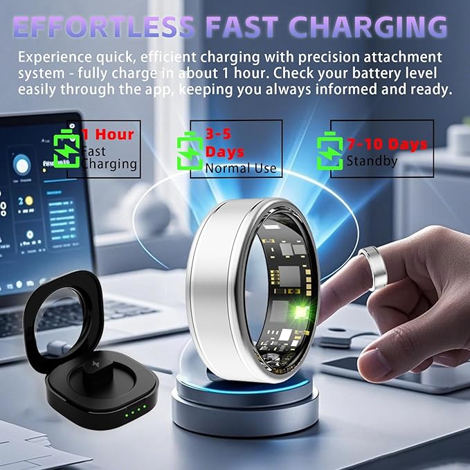 Smart Health Ring for Women Men, Fitness Tracker Ring with Heart Rate, Blood Pressure, SpO2, Sleep Monitoring, Step Counting, 5ATM Waterproof for iOS & Android, No Subscription Fee (Silver 9) - Image 6