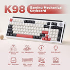 K98 Wireless Mechanical Keyboard,Tri-Mode BT5.0/2.4GHz/USB-C Hot Swappable Custom Keyboard,Gasket Structure,RGB Backlit Gaming Keyboard for Win & Mac(White&Red,Cocoa-V2 Switch) - Image 2