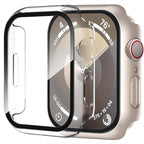 Smiling 2 Pack Case Compatible with Apple Watch Series 9/8/7 41mm with Tempered Glass Screen Protector, Hard PC Case Overall Protective Cover - 1 Starlight + 1 Transparent by Smiling