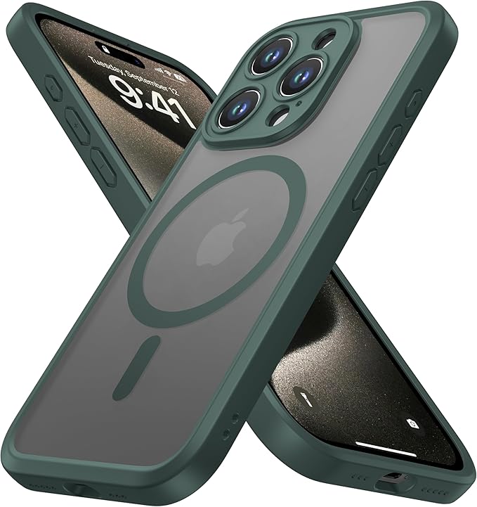 ImpactStrong Magnetic Guard Designed for iPhone 15 Pro Max Case [Camera Protection] [Military Grade Drop Tested] [Compatible with MagSafe] Slim Translucent Matte Phone Case (6.7") - Dark Green by IMPACTSTRONG