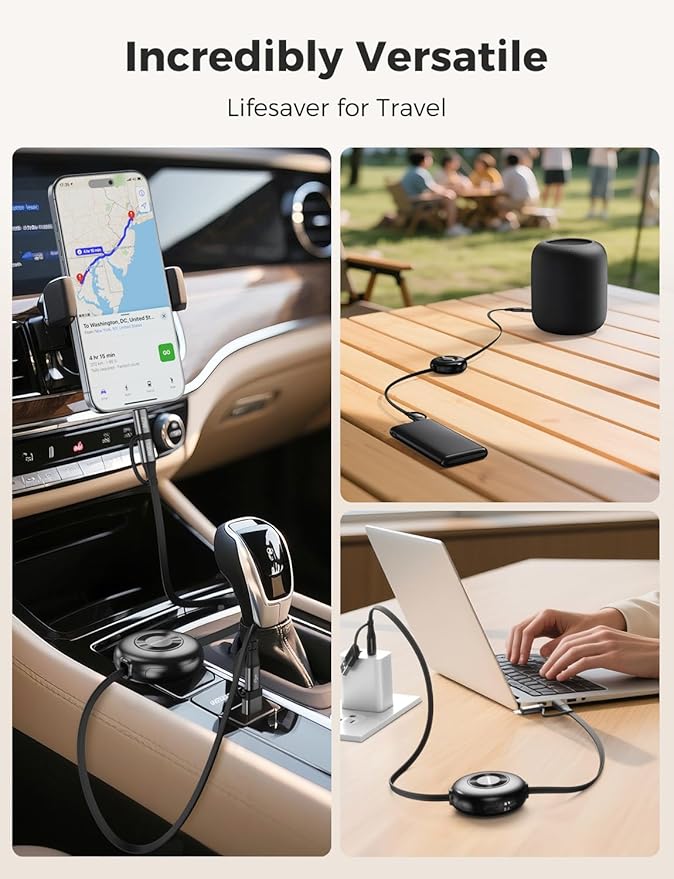 100W Retractable Car Charger 4 in 1 Travel Essentials Multi Charging Cable USB C/L Fast & Carplay for iPhone 16/15/14/13 iPad MacBook Samsung S24/S23+ Multiple Chargers for All Devices-2.95ft - Image 7