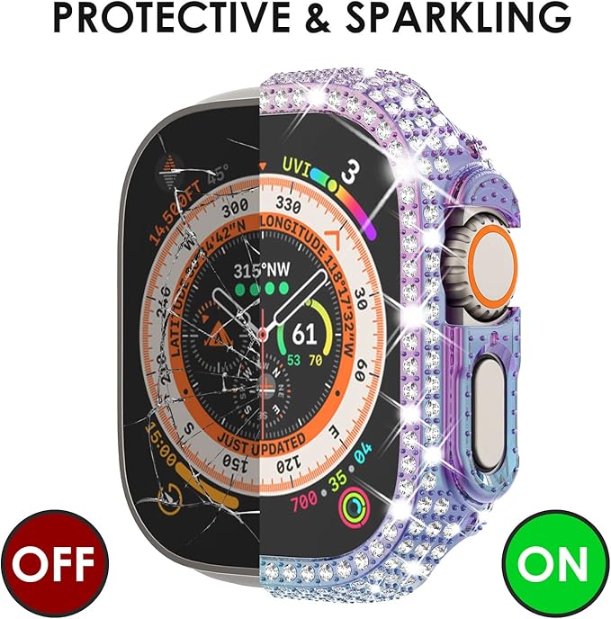 KADES Compatible with Apple Watch Ultra 3 2 1 49mm Case, Full Diamond Bling Protective Bumper with Tempered Glass Screen Protector, Luxury Sparkly Cover for Women, Iridescent - Image 4