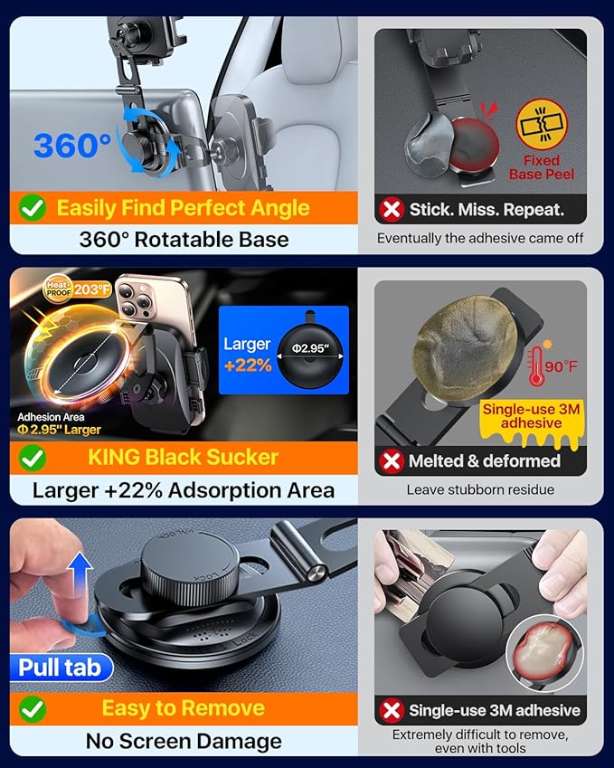 Military-Grade for Tesla Phone Mount 2026 Foldable Heavy-Duty Metal, 360° Rotatable Arm, 90LBS Safest Strongest Cert & Patent Car Holder, Extreme -40~203°F Resistant for Model 3 Y X S Cybertruck Black - Image 4