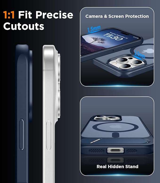 Temdan Magnetic Compatible with iPhone 15 Pro Max Case, [Built-in Invisible Kickstand][Compatible with MagSafe] [Military Grade Shockproof] Slim Translucent Matte Phone Case for iPhone 15 Pro Max 6.7" - Image 6