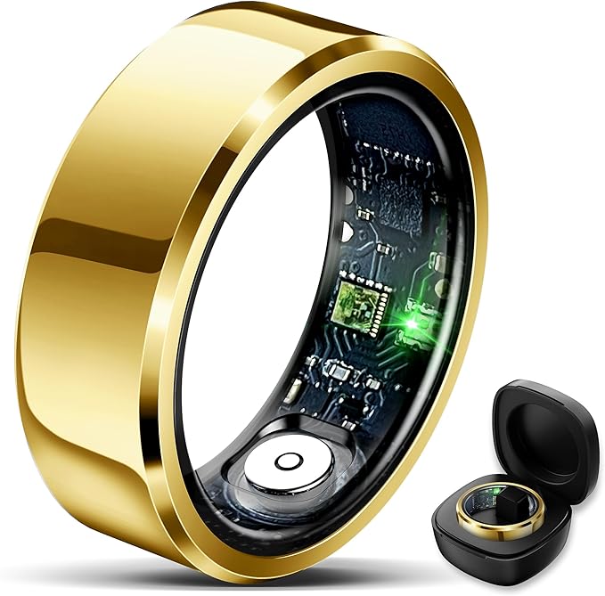 Smart Ring for Women Men Fitness Tracker with Blood Pressure,Heart Rate,Sleep Monitoring,Step Counting,for iPhone and Android,Waterproof smart blood pressure monitor,No Subscription Fees,Gold 8 size by vvituaC