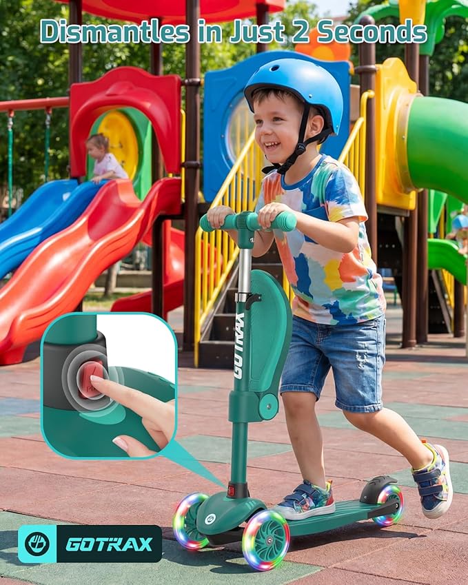 Gotrax KS3 Kids Kick Scooter, LED Lighted Wheels, Adjustable Height Handlebars and Removable Seat, Lean-to-Steer & Widen Anti-Slip Deck, 3 Wheel Scooter for Kids Ages 2-8 and up to 110 Lbs - Image 8