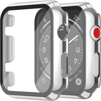 Misxi 2 Pack Hard PC Case with Tempered Glass Screen Protector Compatible with Apple Watch Series 2 Series 3 42mm, Anti-Drop Scratch Resistant Lightweight Cover for iWatch, 1 Silver + 1 Transparent by Misxi