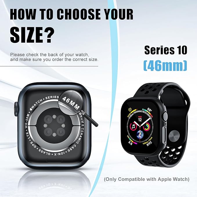 2 Pack Case for Apple Watch Screen Protector, Hard PC Case with Tempered Glass Protective Cover Guard Bumper, Slim Apple Watch Cover for iWatch Series 11 Series 10 - Black/Clear 46mm - Image 6
