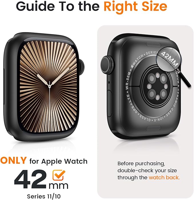 3 in 1 Goton Waterproof Hard Case for Apple Watch Screen Protector 42mm, 360° Slim Full Protective Tempered Glass Face Cover + Back Hard PC Bumper for iWatch Series 11/10, 42mm Clear - Image 2