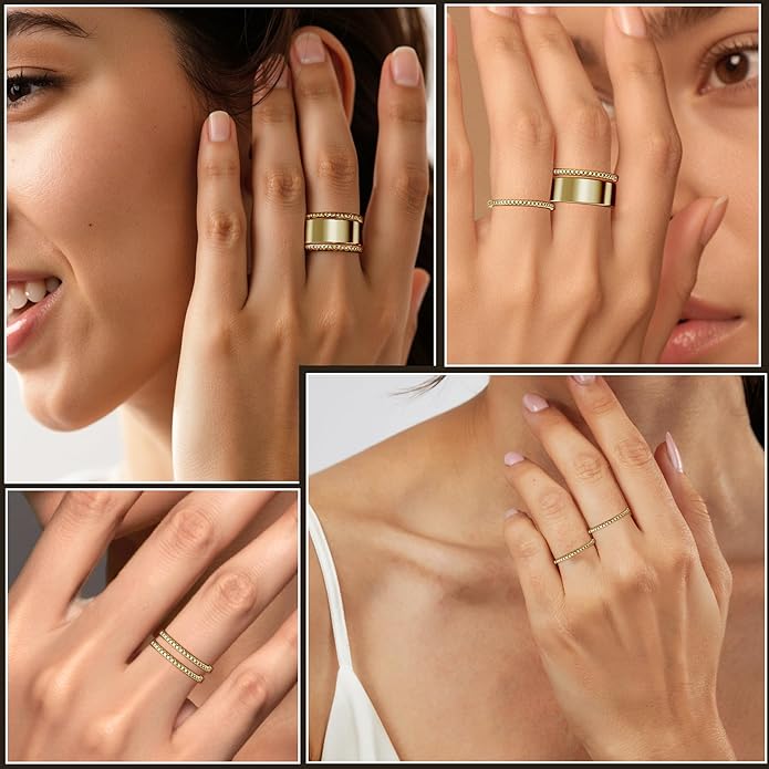 2-Pack 14K Gold Plated Stacking Rings for Oura Ring Gen 4/Gen 3, Cubic Zirconia Simulated oura ring stack Diamond Rings for Women - Image 4