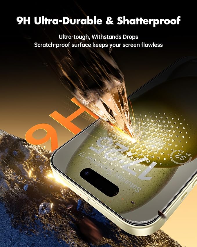 UNBREAKcable Privacy Screen Protector for iPhone 15 Plus, Anti-Spy Shatterproof Tempered Glass [True 28°Anti Spy] [9H Hardness] [Easy Installation Frame] Black Protector for iPhone 6.7" - 2 Pack - Image 4