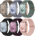6 Pack Braided Stretchy Bands Compatible with Apple Watch Band 38mm 40mm 41mm 42mm 44mm 45mm 46mm 49mm Women Men, Adjustable Nylon Solo Loop Elastic Straps for iWatch Series 11 10 9 8 7 6 5 4 SE Ultra by KnossenWatchBand