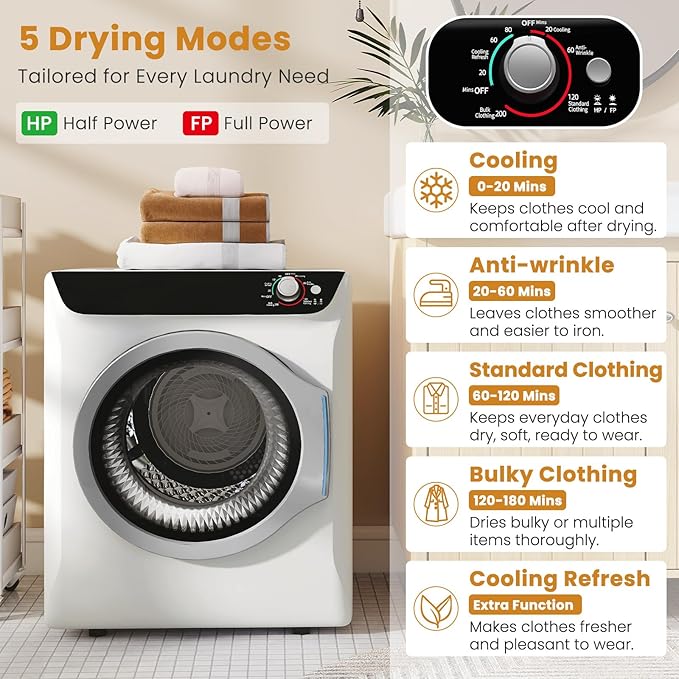Auertech Portable Washer and Dryer Combo Set, 18 lbs Fully Automatic Washing Machine with Stainless Steel Inner Tub, 2.6 Cu.Ft Portable Dryers, Compact Washer and Dryer for Apartment, RV, Dorm - Image 3