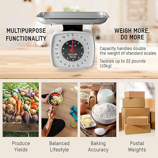 Taylor Analog Kitchen Scale Mechanical Food Scale, 22 lb Capacity, Multicolor - Image 4