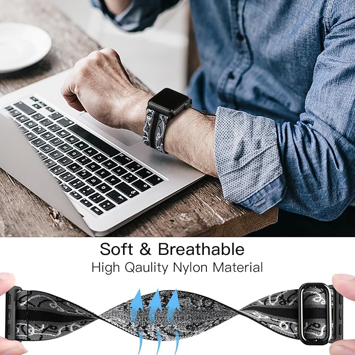 Lerobo Braided Band Compatible with Apple Watch Series 11 10 9 8 7 46mm 45mm 41mm Ultra SE 3 2 1 49mm Series 6 5 4 3 44mm 40mm 38mm 42mm Men iWatch Bands Women Stretchy Nylon Solo Loop Sport Strap - Image 4