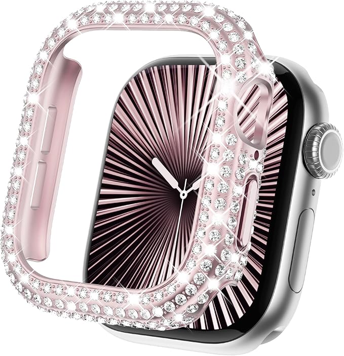 KADES Bling Case Compatible for Apple Watch Series 11/10 42mm, Sparkly Full Diamond Protective PC Bumper Cover, Rhinestone Frame for Women, 42mm-Original Pink by KADES
