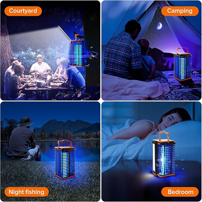 Solar Bug Zapper Outdoor, Rechargeable Mosquito Trap, Mosquito Zapper Indoor with Reading Lamp, 4200V Flying Insect Killer with 4000mAh Battery for Home - Image 6