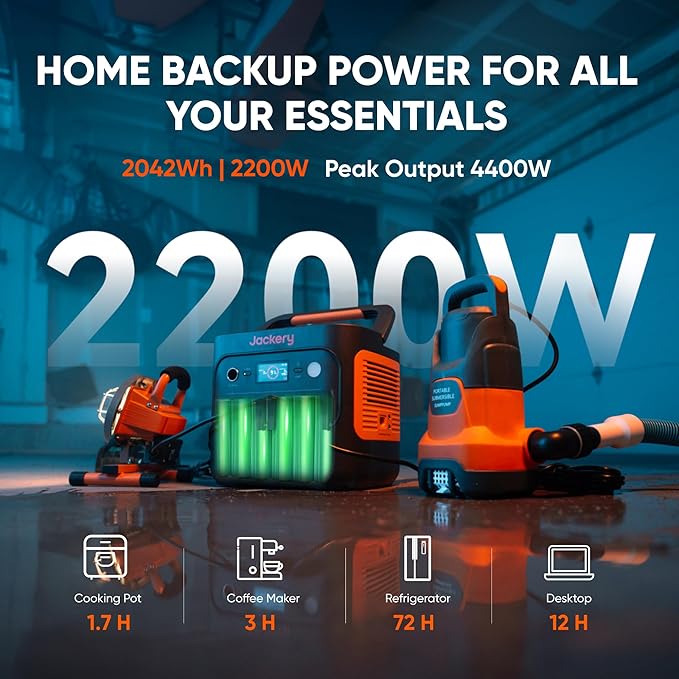 Jackery Explorer 2000 v2 Portable Power Station with Car Charging Cable, 2042Wh LiFePO4 Battery, 2200W Solar Generator, USB-C PD 100W Fast Charging for Camping, Home Use(Solar Panel Optional) - Image 2