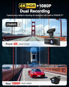 REDTIGER F7N Elite & 33FT WDR, W4K HDR Dash Cam Front and Rear, STARVIS 2 Sensor, 5.8GHz WiFi APP, 3.18" Touchscreen, Voice Control, 128G Card Included, WDR, Dash Camera for Cars with GPS - Image 3