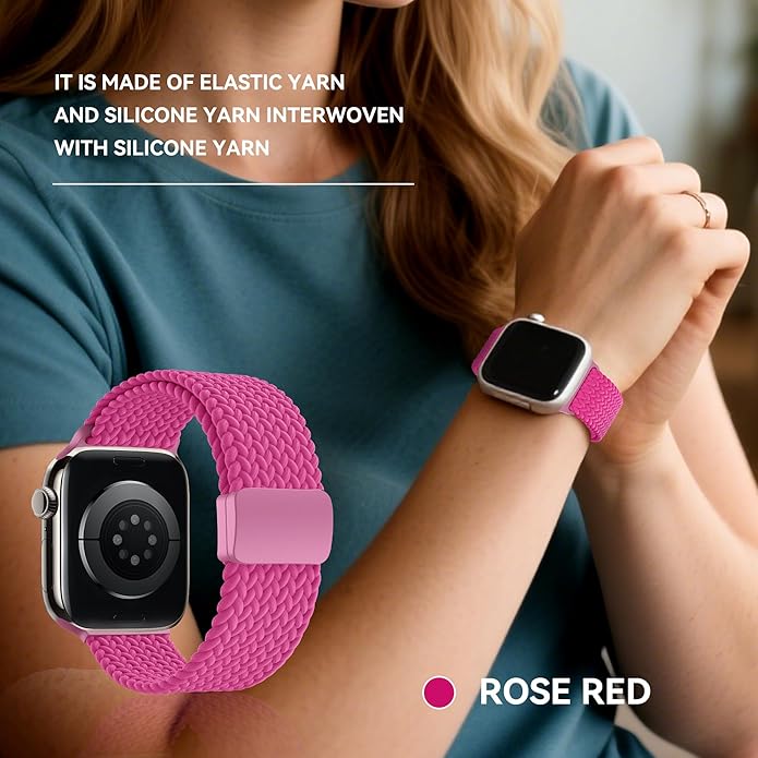 Braided Stretchy Band Compatible with Apple Watch Band 38mm 40mm 41mm 42mm 44mm 45mm 46mm 49mm Women Men, Adjustable Nylon Elastic Magnetic Clasp Strap for iWatch Series 10 9 8 7 6 5 4 3 2 1 SE Ultra - Image 5