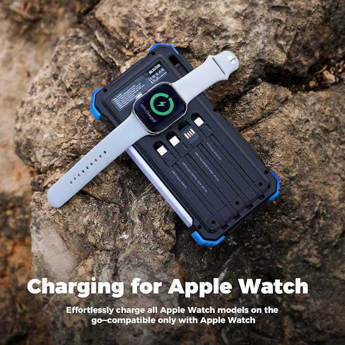 BLAVOR Solar Power Bank 20000mAh Built-in Cables, Wireless Charger for Apple Watch, 20W Fast Charging Battery Pack with USB C, Flashlight, Solar Charger for iPhone, iPad, iWatch, Samsung - Image 4