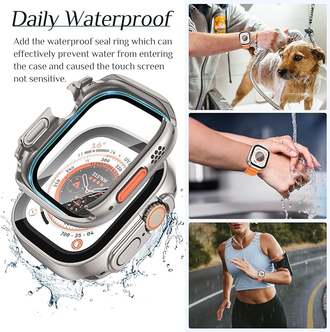 Goton 2-Pack for Apple Watch Ultra 3/2/1 Screen Protector Case 49mm, Waterproof PC Bumper with Tempered Glass for iWatch 49 mm, 360° Full Cover, Shockproof Scratch-Resistant, Easy Install - Image 3