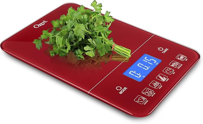 Ozeri Touch III 22 lb (10 kg) Digital Kitchen Scale with Calorie Counter in Tempered Glass, Red Engine - Image 4