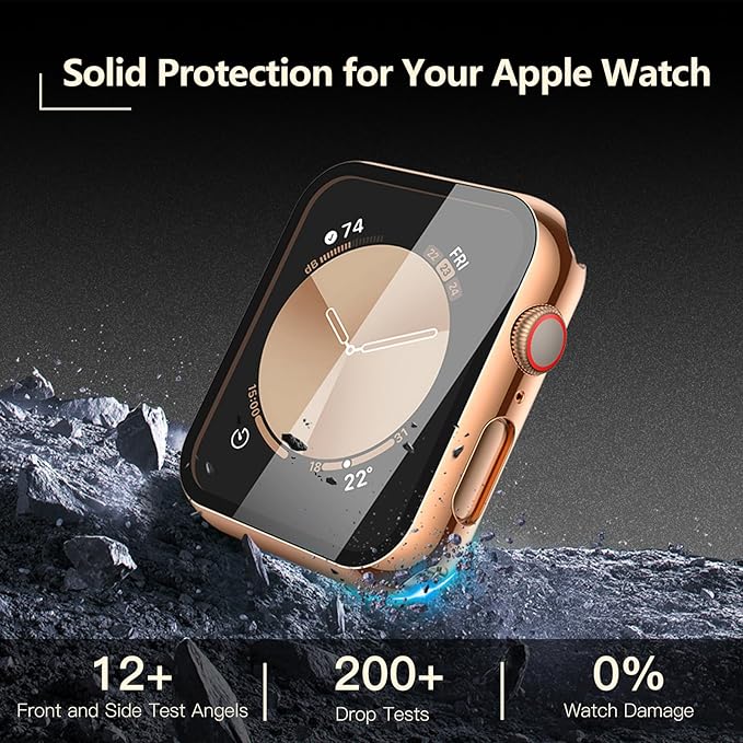 [2-Pack] Julk Copper Gold Case with Screen Protector for Apple Watch New SE 3 (2025) /6/5/4/SE 44mm, 9H Tempered Glass with Ultra-Thin Hard Protective Cover for iWatch [1 Copper Gold + 1 Transparent] - Image 2