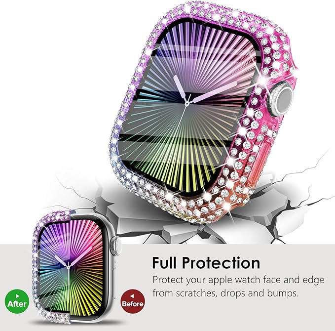 KADES Compatible with Apple Watch Series 11 10 46mm, Bling Full Diamond Rhinestone Protective Case with Built-in Screen Protector, Sparkling iWatch Protective Bumper Cover, Iridescent - Image 5