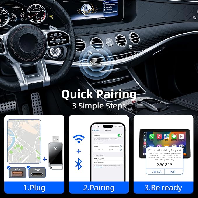 for Apple Wireless Carplay Adapter, Converts Wired to Wireless, Plug & Play, No Delay, Mini Carplay with USB & USB C, Compatible with iPhone 6 or above/iOS10+ & Cars from 2016 (Gray) (Carplay A) - Image 3