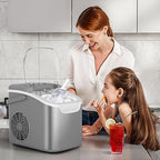 Portable Countertop Ice Maker Machine with Handle, 9 Bullet-Shaped Ice Cubes Ready in 6 Mins, 26Lbs/24H, Self-Cleaning Function with Ice Scoop and Basket for Home/Kitchen/Party (Grey) - Image 7